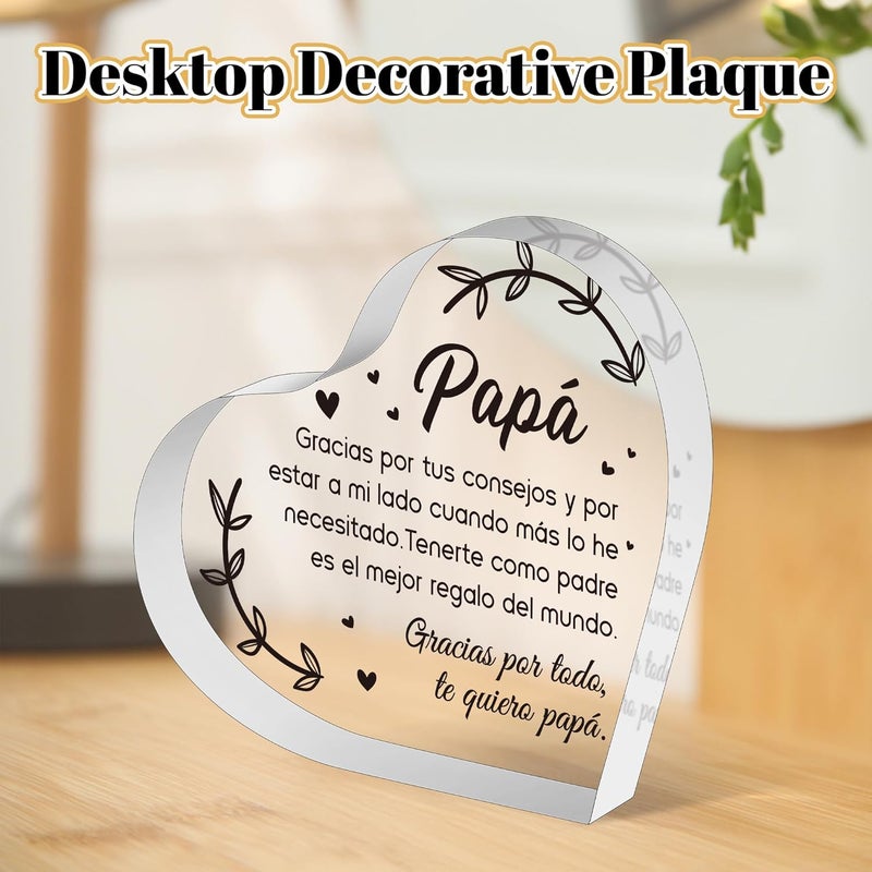 Yopyame Spanish Dad Birthday Gifts - Regalos para Papá Heart Acrylic Plaque for Office Desk Decor Keepsake Paperweights Gifts for Dad in Spanish Christmas Father's Day Gifts for Dad from Daughter Son - Image 4
